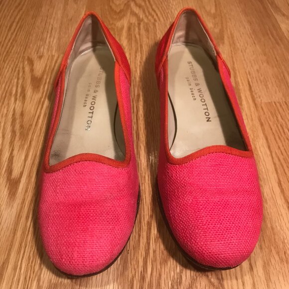 Stubbs & Wootton Two-Tone Pink Orange-Red Leather Flats Size 6.5 - Picture 2 of 16